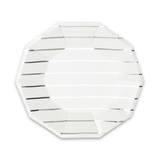 Frenchie Metallic Striped Large Plates- Silver Foil