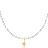 15" Choker Classic Pearl 3MM Bead- Signature Cross Gold Charm