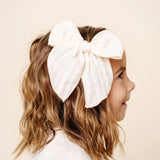Cloud Muslin Heirloom Bow- Cream Clip