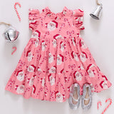 Girls Jennifer Dress- Pink Candy Cane Santa