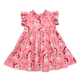 Girls Jennifer Dress- Pink Candy Cane Santa