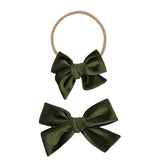 Velvet- Olive Bow Headband- Small