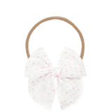 Heirloom Bow- Pink Swiss Dot Headband