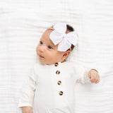 Heirloom Bow- Pink Swiss Dot Headband
