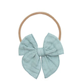 Cloud Muslin Heirloom Bow- Steel Headband