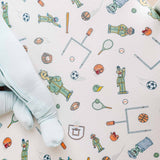Premium Knit Fitted Crib Sheet - Sesame Street Varsity Friends