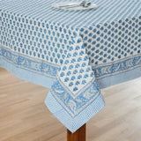 Apatite Blue Hand Block Printed Cotton tablecloth 60x60