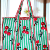 Campbell Green Striped Cherry Tote Bag