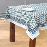 Poppy Blue Block Print Tablecloth 60x60