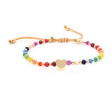 Rainbow & Gold Beaded Heart Bolo Bracelet