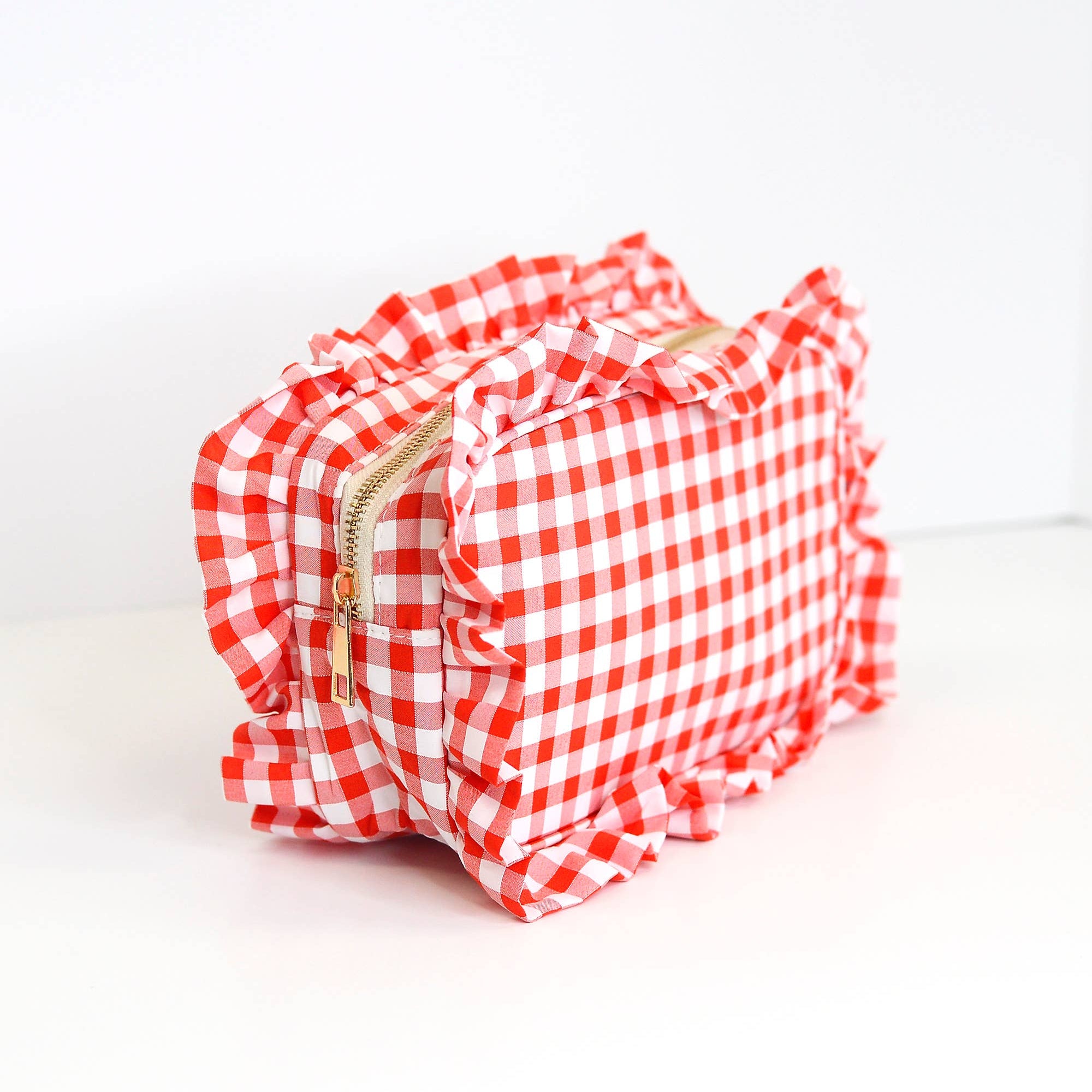 Gingham Ruffle Frilly Makeup Bag