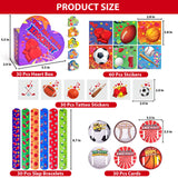 180 Pcs Valentine's Sports Themed Slap Bracelets and Stickers with Heart Box
