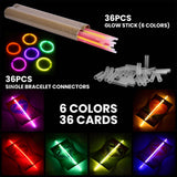 108 PCs Glow Sticks 6 Colors with Neon Party's Day Cards