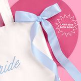 Tying the Knot Tote - embroidered canvas tote w. bows, bride accessory, blue bachelorette