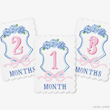 Blue and Pink Crest Scalloped Monthly Milestone Cards