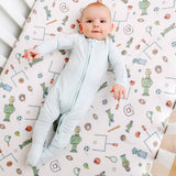 Premium Knit Fitted Crib Sheet - Sesame Street Varsity Friends