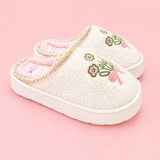 Patchwork Floral Platform Sole Embroidered Slippers
