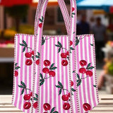 Sweet Pick Pink Cherry Stripe Tote Bag