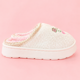 Patchwork Floral Platform Sole Embroidered Slippers