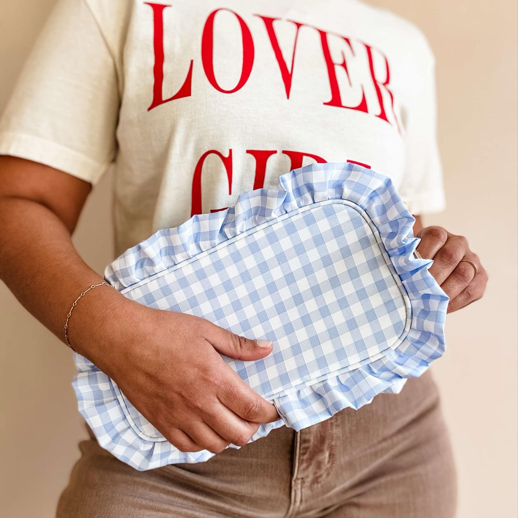 Gingham Frilly Makeup Bag