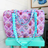 Quilted Duffle Bags | Weekender Bag | Purple Wildflowers