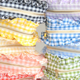 Gingham Ruffle Frilly Makeup Bag