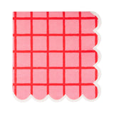 Red and Pink Grid Cocktail Napkin