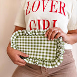 Gingham Ruffle Frilly Makeup Bag