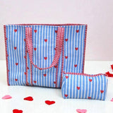 Sweet on You Blue Tote and Cosmetic Bag Set