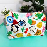 Quilted Toiletry Makeup Cosmetics Bags | Lucky Vibes White