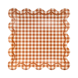 Rust Gingham Scalloped Square Paper Plates