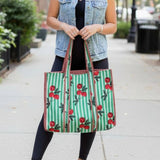 Campbell Green Striped Cherry Tote Bag