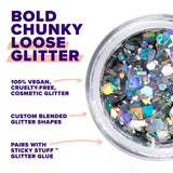 Macro Glitter | Silver-Lunar | Chunky Glitter | Body Glitter