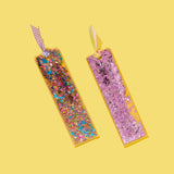 Bookmark - Happy Confetti + Purple Gingham Ribbon