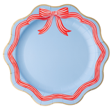 ELEGANT SKY BLUE & RED BOW DINNER PLATES