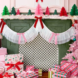 Bow Bliss Banner - layered fringe + velvet bows, white, pink