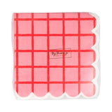 Red and Pink Grid Cocktail Napkin
