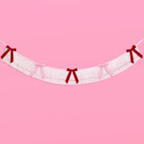 Bow Bliss Banner - layered fringe + velvet bows, white, pink