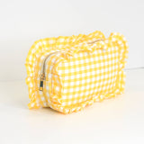 Gingham Ruffle Frilly Makeup Bag