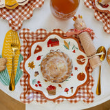Rust Gingham Scalloped Square Paper Plates