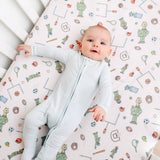 Premium Knit Fitted Crib Sheet - Sesame Street Varsity Friends