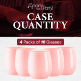 12 oz. Pink Elegant Stemless Plastic Wine Glasses - 16 pcs
