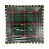 Green Christmas Plaid Square Scalloped Plate
