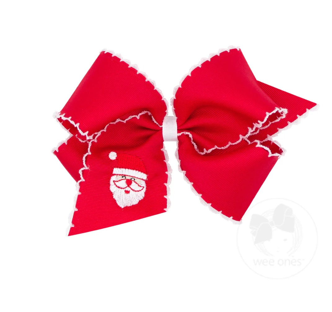 King Grosgrain Hair Bow with Moonstitch Edge  - Holiday