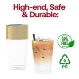 12 oz. Clear with Metallic Gold Rim Round Tumblers - 20 pcs