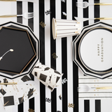 BLACK AND WHITE DECAGON DINNER PLATES