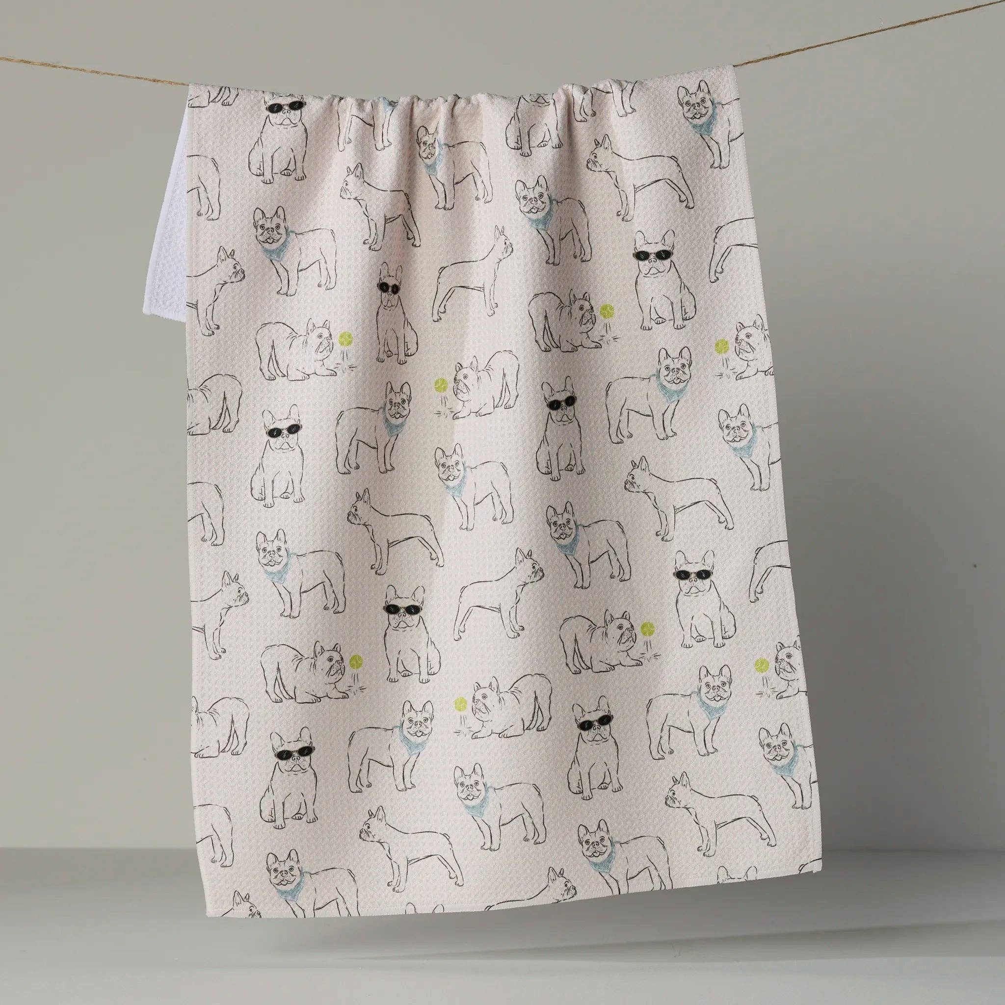 Frenchie Frolic Tea Towel