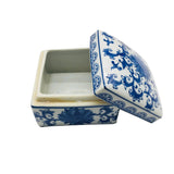 Blue & White Chinoiserie Square Ceramic Box - Lotus