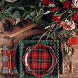 Red Christmas Plaid Round Scalloped Plate