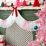 Bow Bliss Banner - layered fringe + velvet bows, white, pink